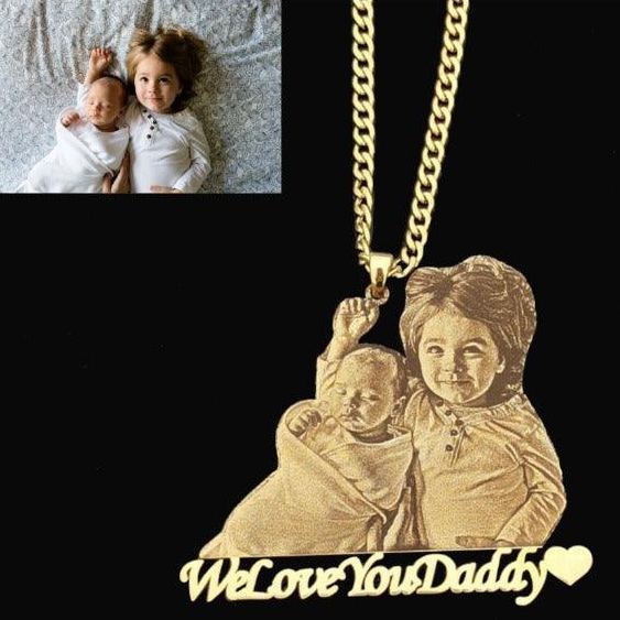 Personalized Custom Photo & Text Engraved Stainless Steel Necklace – Your Memories, Forever Worn Close to the Heart - SantaSocks