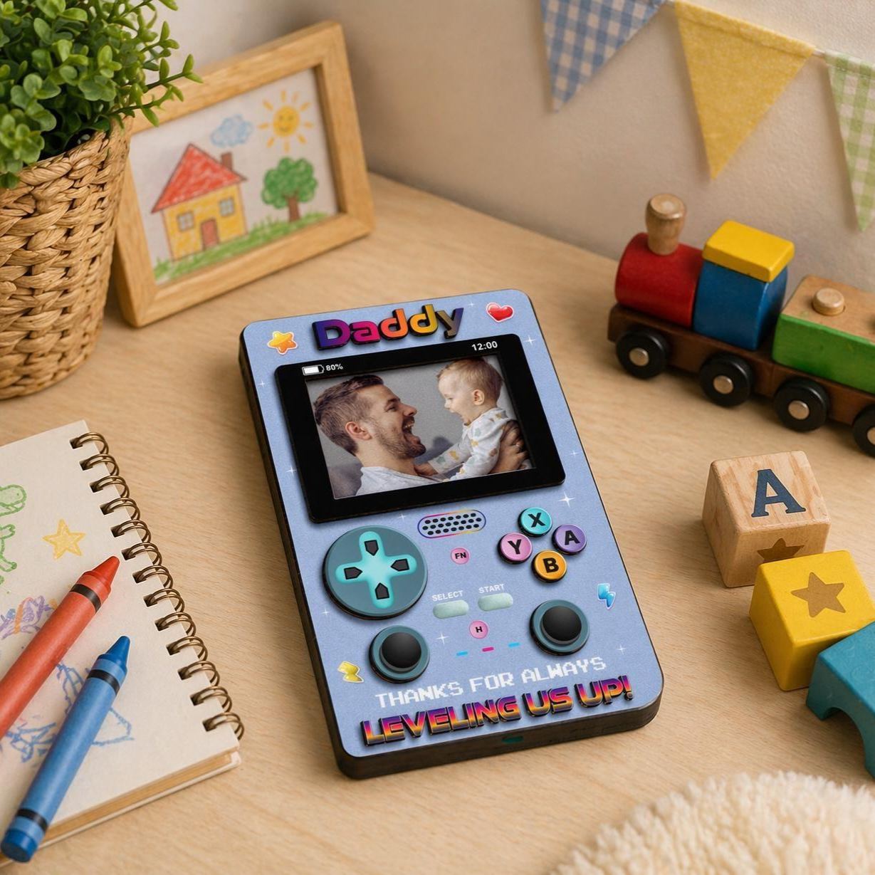 Personalized Father Gamer Photo Magnet Frame, Father's Day Gift, Retro Game Console Photo, Gamer Dad, Dad Gaming Room Decor, Grandpa Photo - SantaSocks