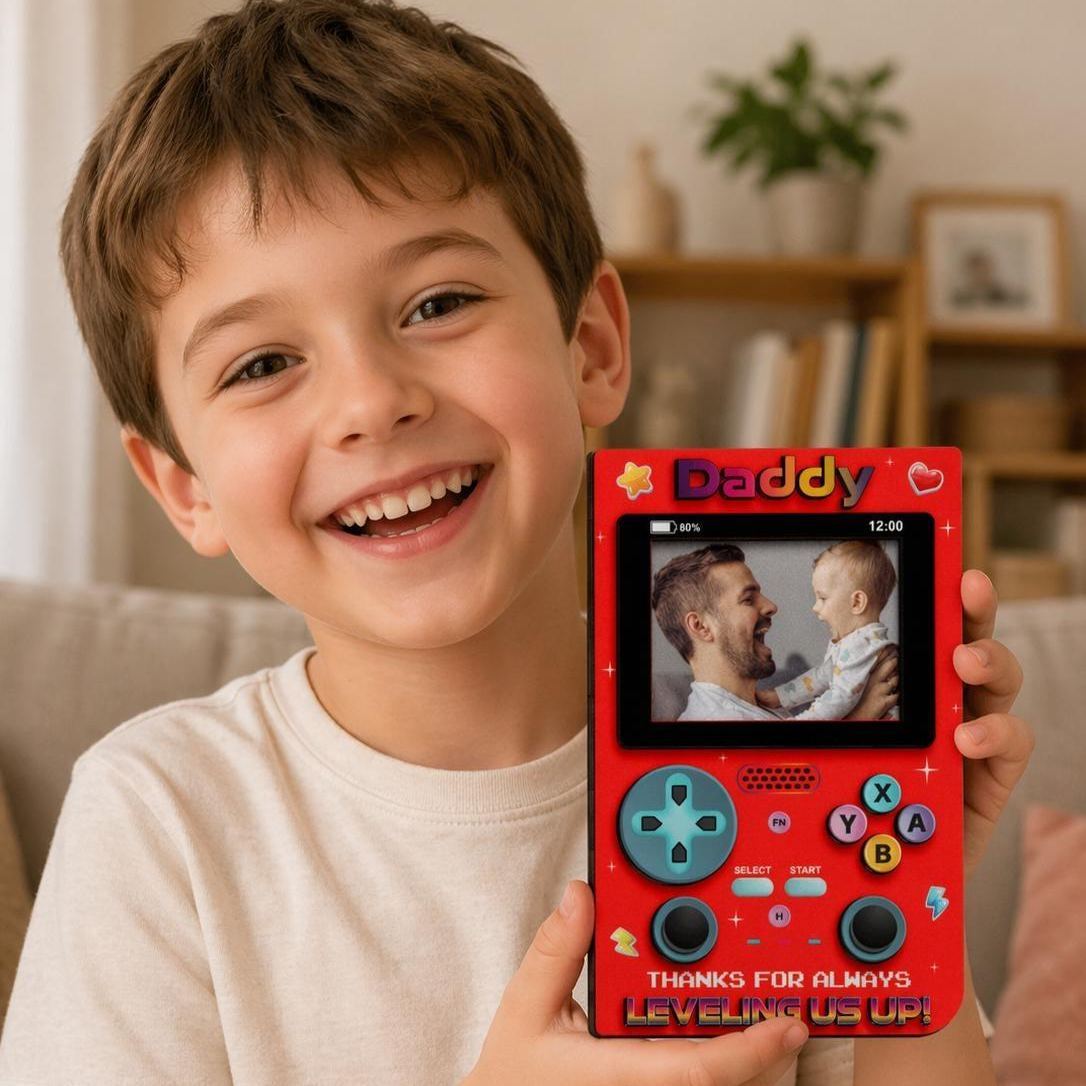 Personalized Father Gamer Photo Magnet Frame, Father's Day Gift, Retro Game Console Photo, Gamer Dad, Dad Gaming Room Decor, Grandpa Photo - SantaSocks