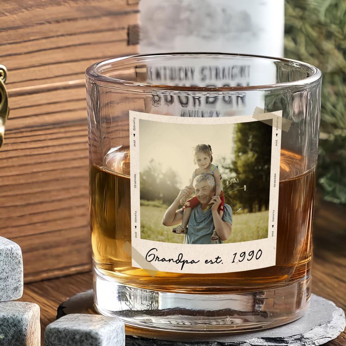Dad Gifts, Gifts For Dad, Custom Photo Dad Est Whiskey Glass, Grandpa Gift, Dad Glass, Gifts For Him, Portrait Photo Grandpa Glass, New Dad - SantaSocks