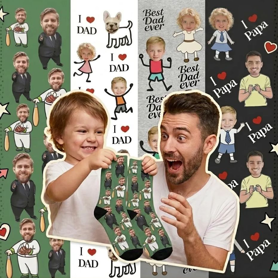 Personalized Socks with Faces Custom Funny Photo Socks for Dad, Father's Day Gift - SantaSocks