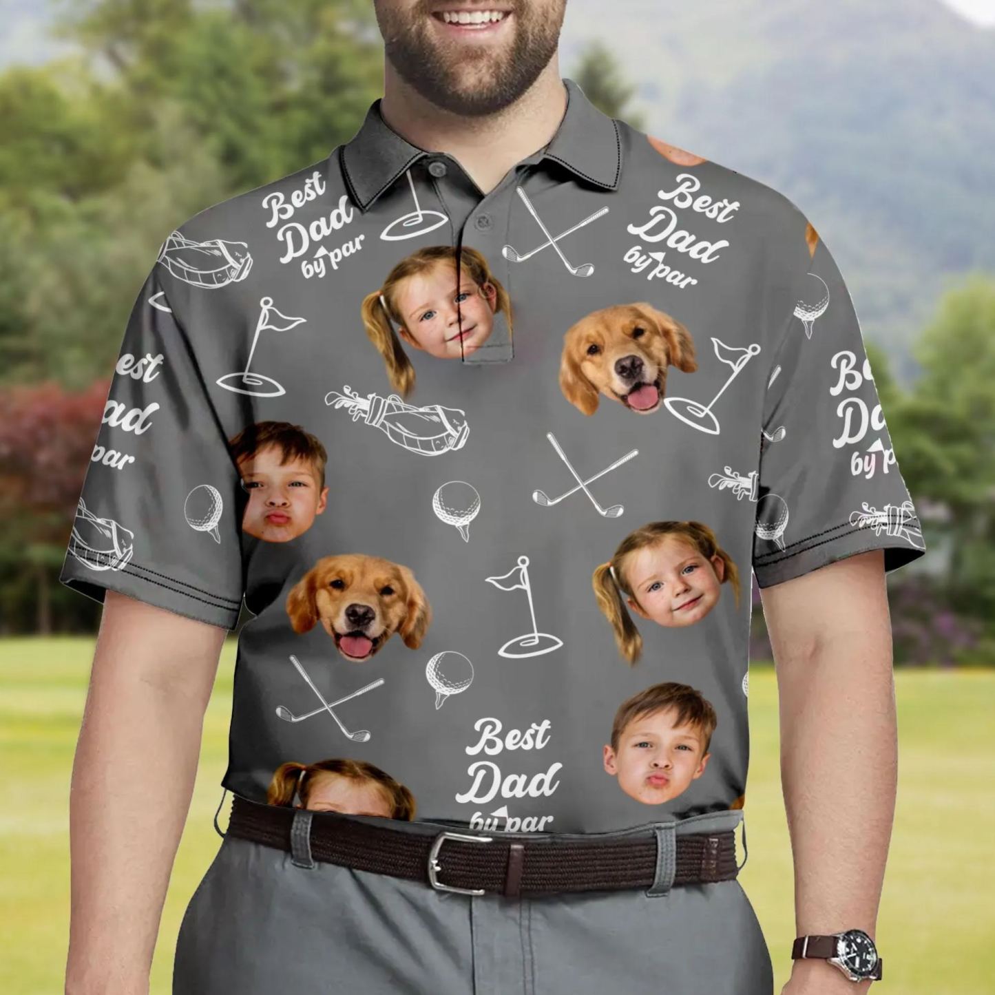 Dad By Par Custom Face Golfer; Short Sleeve Golf Shirt Gift For Husband, Father - SantaSocks