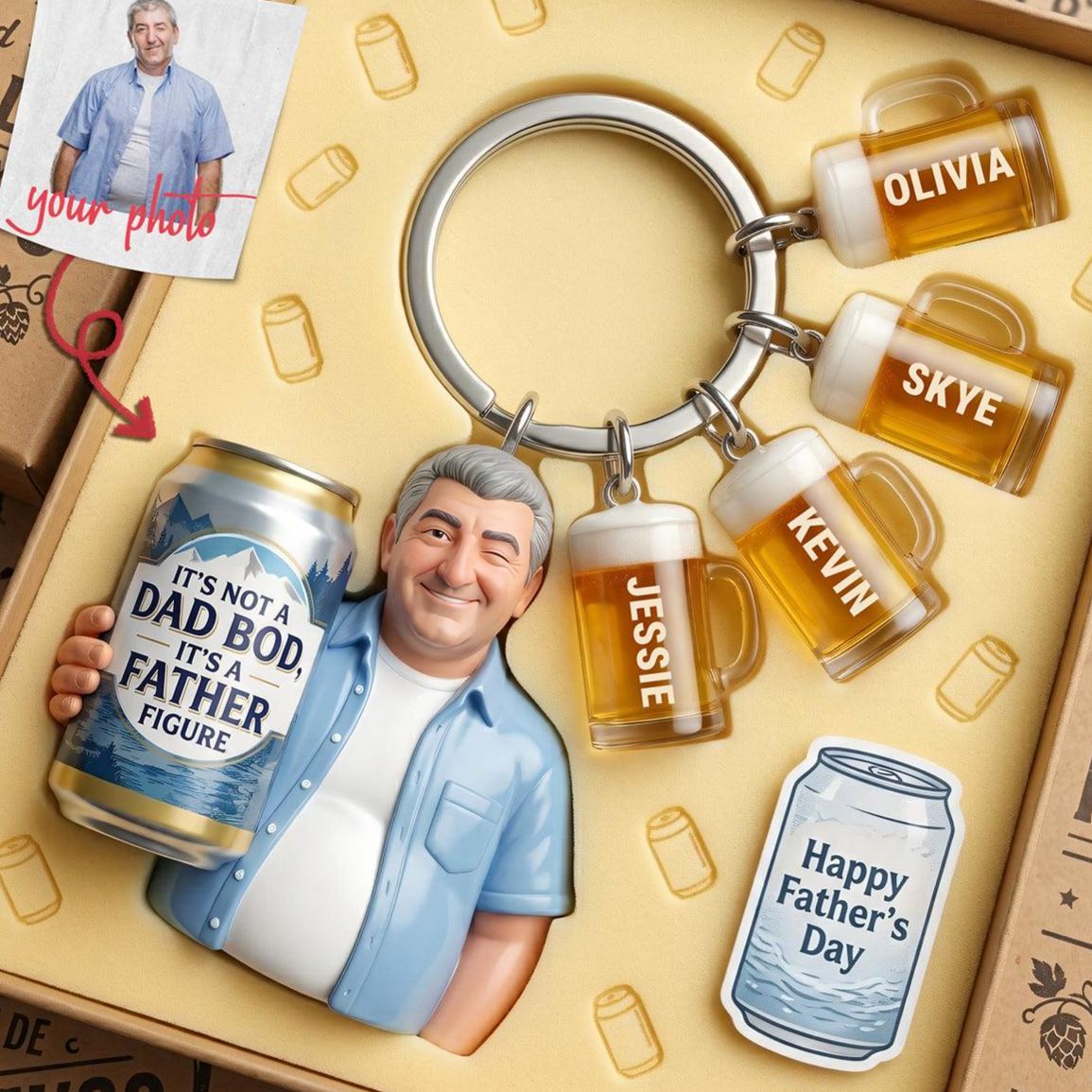 Dad Beer 2D Acrylic Tag Keychain - Custom Photo Gifts For Dads - SantaSocks