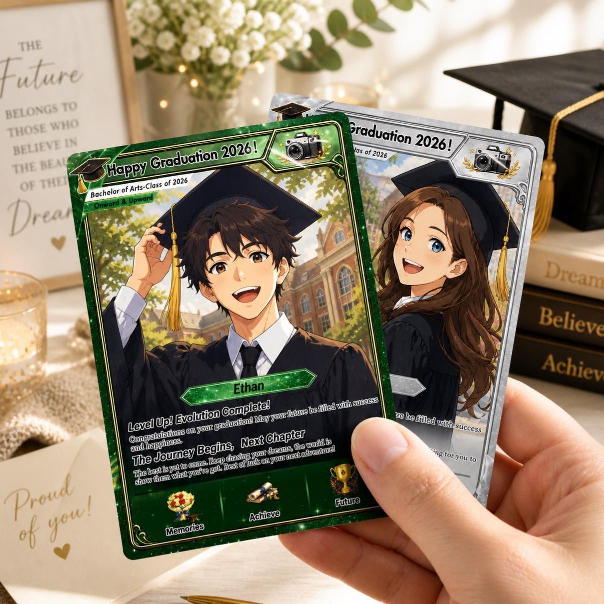 Personalized Graduation Card 2026, Custom Anime Style Card, Gamer Grad Gift for Him Her, Photo Keepsake, Class of 2026 Gift