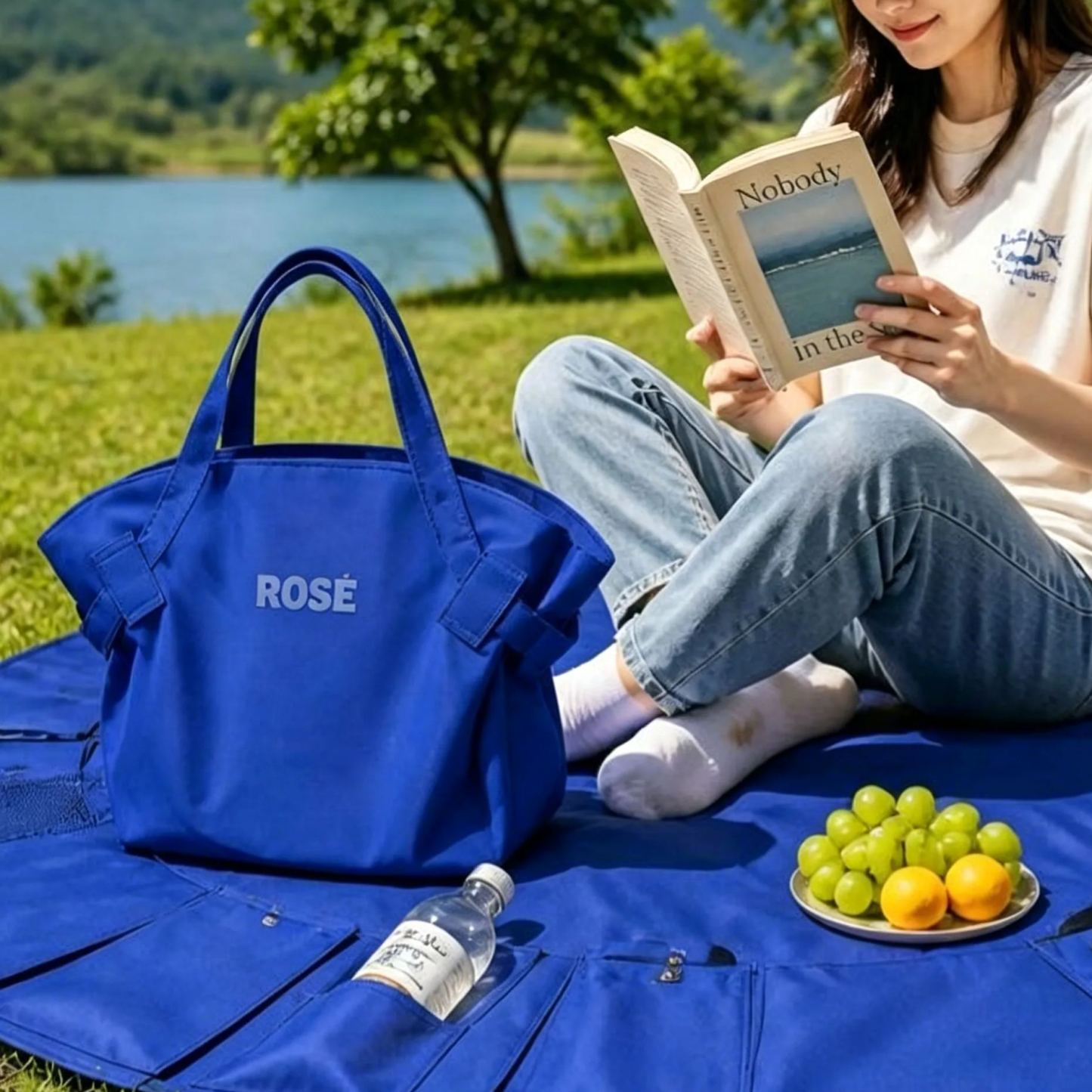 Custom Name Portable Drawstring Storage Bag & Picnic Blanket 2-in-1, Foldable Outdoor Ground Mat, Toy Storage Organizer, Camping Beach Travel Bag - SantaSocks