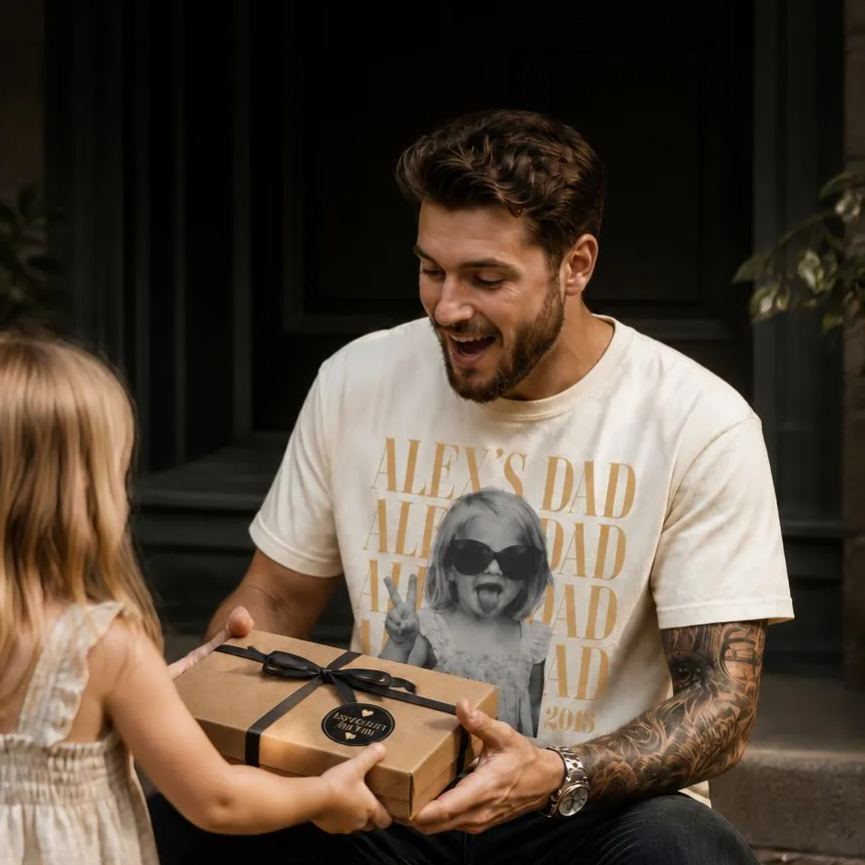 Custom Dad Vintage Photo Shirt: Personalized Fathers Day Shirt With Kids Photo, Funny Dad Shirt, Best Dad Ever Shirt, New Dad Gift - SantaSocks