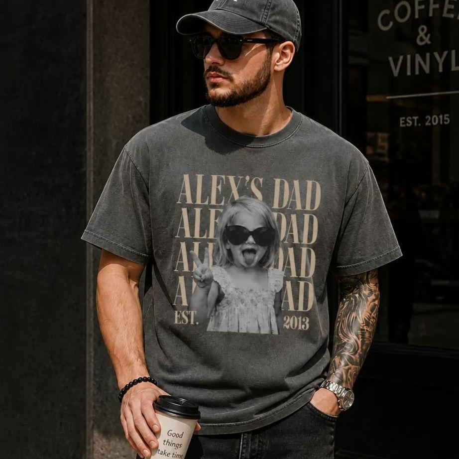 Custom Dad Vintage Photo Shirt: Personalized Fathers Day Shirt With Kids Photo, Funny Dad Shirt, Best Dad Ever Shirt, New Dad Gift - SantaSocks
