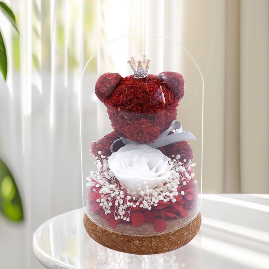 Eternal Rose Moss Bear Glass Dome – Romantic Festival Gift, Preserved Flower Decoration, Valentine's Day, Birthday & Mother's Day Present - SantaSocks