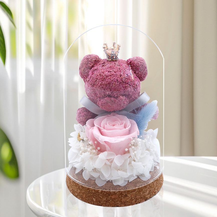 Eternal Rose Moss Bear Glass Dome – Romantic Festival Gift, Preserved Flower Decoration, Valentine's Day, Birthday & Mother's Day Present - SantaSocks