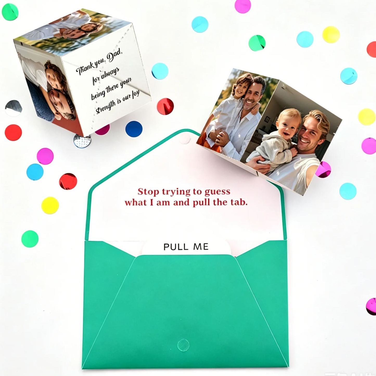 Personalized Surprise Confetti Card Fathers Day  Exploding Box Card Custom Photo 3D Pop-Up Greeting Card - SantaSocks
