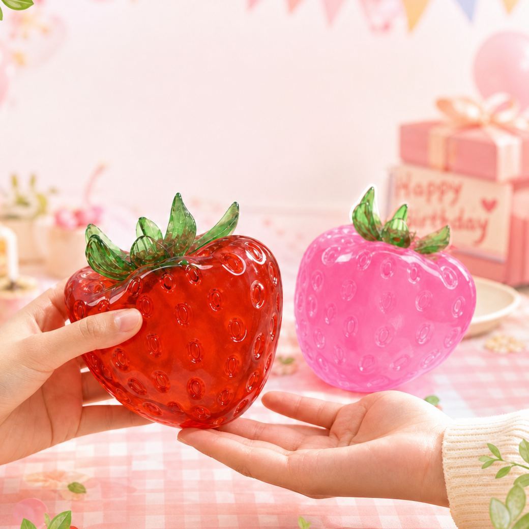 Large Strawberry Squishy Stress Ball, Handmade Fruit Fidget Toy, Soft Thin Skin Slow Squeeze Sensory Toy, Non-Rebounding Cream Squishy - SantaSocks