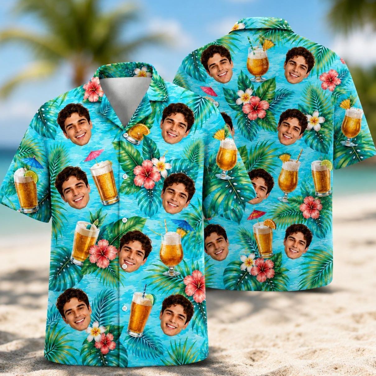 Personalized Hawaiian Shirt with Photo, Personalized Beer Shirt, Funny Gift for Beach Vacation - SantaSocks