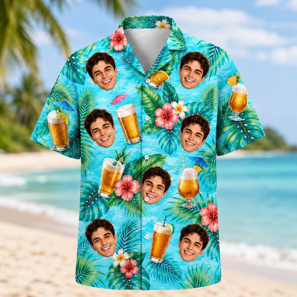 Personalized Hawaiian Shirt with Photo, Personalized Beer Shirt, Funny Gift for Beach Vacation - SantaSocks