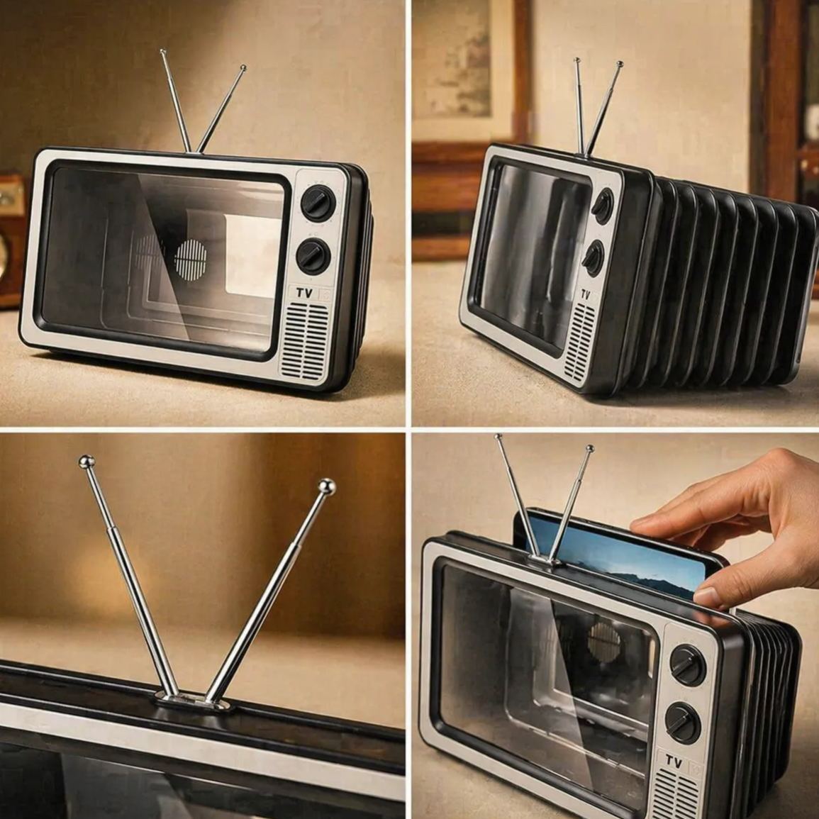 Retro TV Phone Screen Magnifier Stand – PMMA Acrylic Smartphone Screen Enlarger, Desktop Phone Holder for Hands-Free Video Viewing - SantaSocks