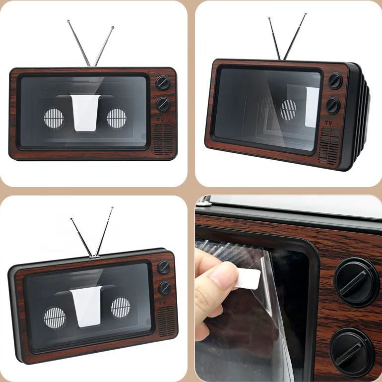 Retro TV Phone Screen Magnifier Stand – PMMA Acrylic Smartphone Screen Enlarger, Desktop Phone Holder for Hands-Free Video Viewing - SantaSocks