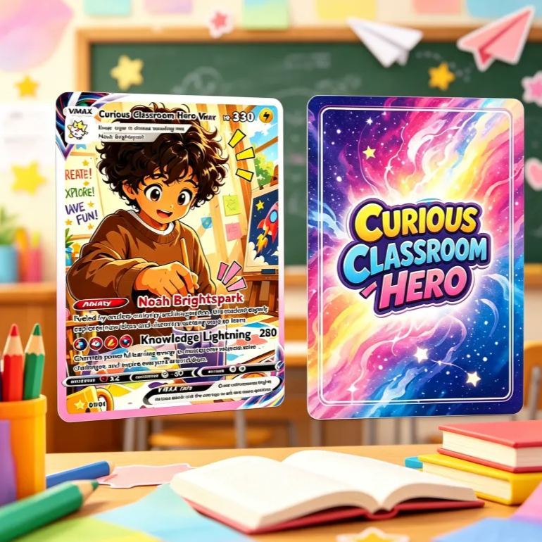 Back to School Personalized Pok Card - Custom Card with Anime Picture for Kids, Students - First Day of School Gift from Parents - SantaSocks