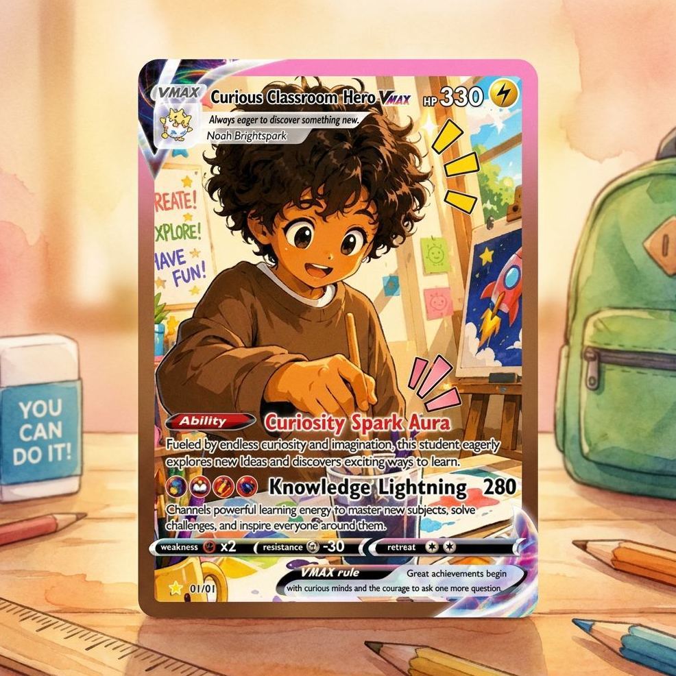 Back to School Personalized Pok Card - Custom Card with Anime Picture for Kids, Students - First Day of School Gift from Parents - SantaSocks