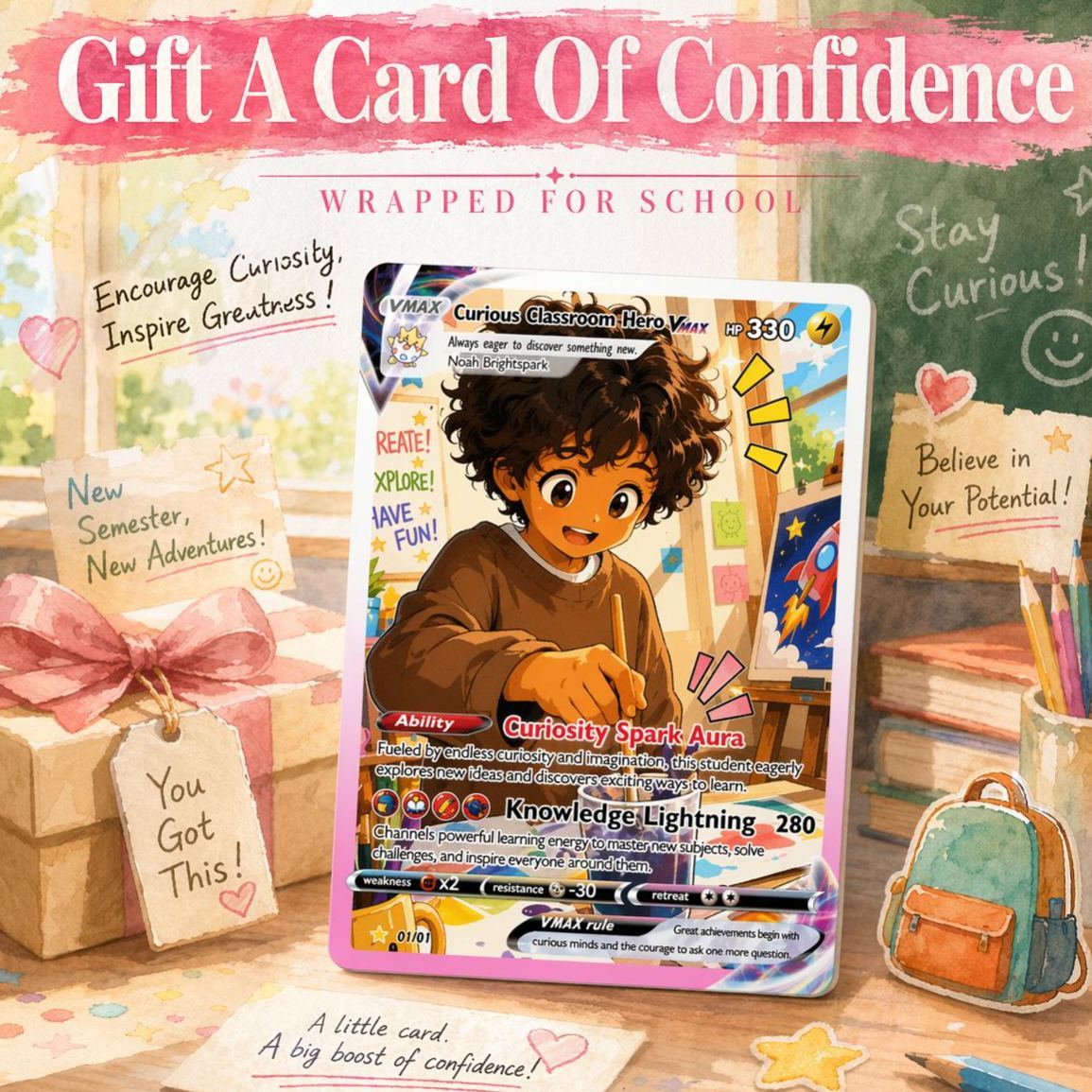 Back to School Personalized Pok Card - Custom Card with Anime Picture for Kids, Students - First Day of School Gift from Parents - SantaSocks