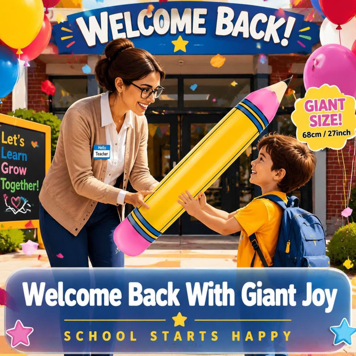 Custom Name Funy Yellow Pencil Balloons Back to School Foil Balloon Giant Pencil Inflatable Balloon The First Day of School Classroom Welcome Party Favors Decorations Siupplies - SantaSocks