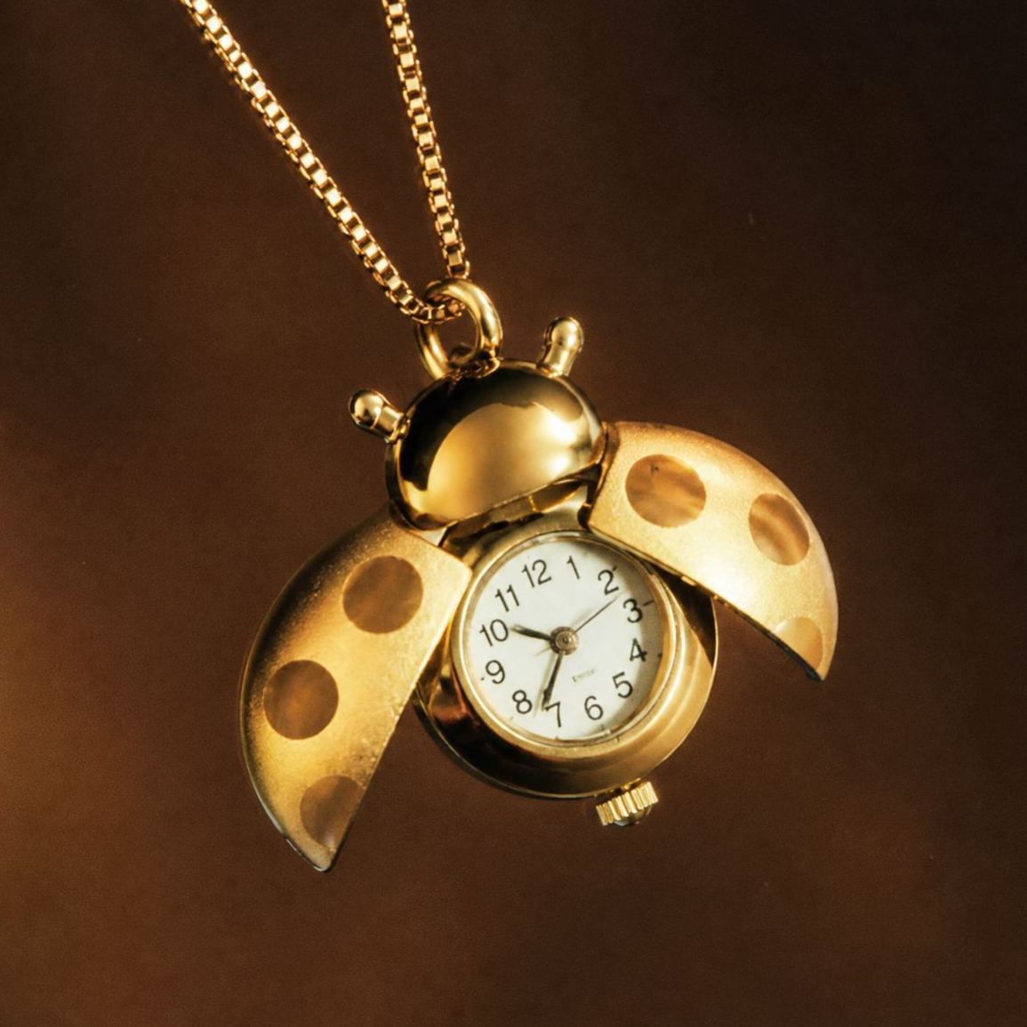 Vintage Ladybug Locket Watch Necklace, Functional Mini Beetle Pendant Quartz Clock Jewelry
