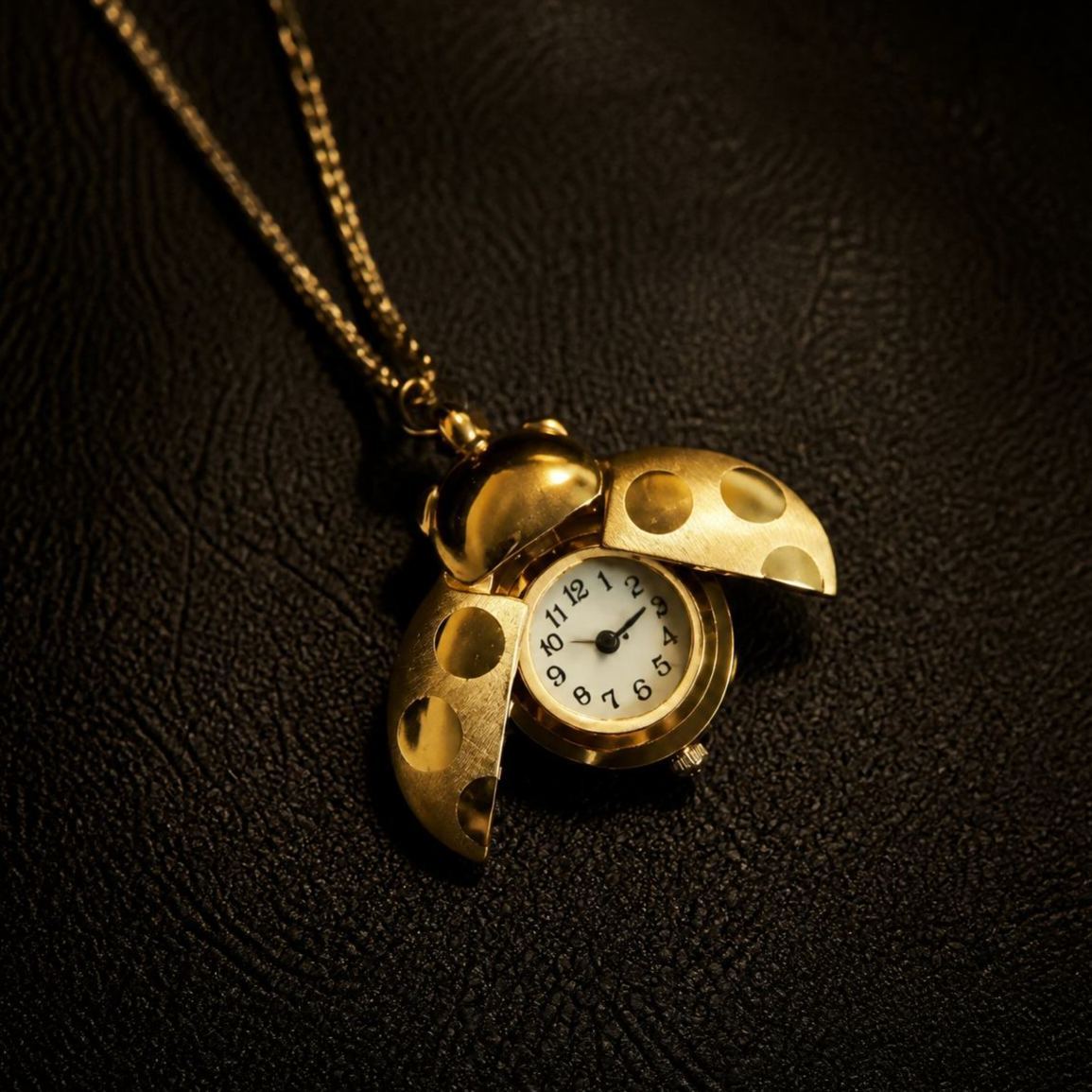 Vintage Ladybug Locket Watch Necklace, Functional Mini Beetle Pendant Quartz Clock Jewelry