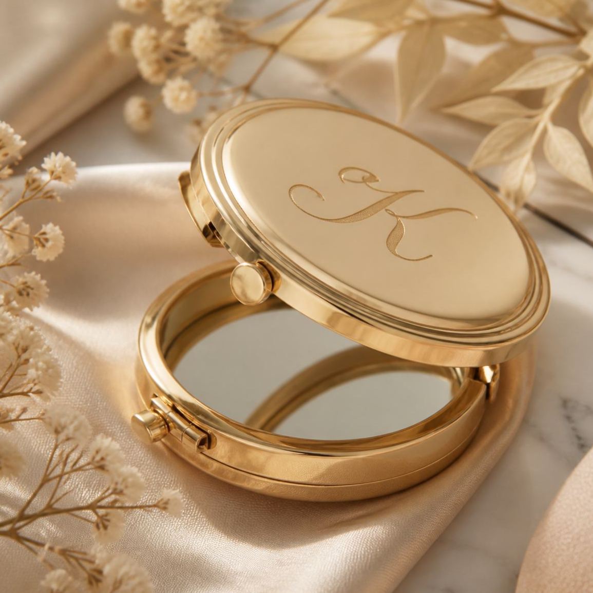 Personalized Compact Mirror with Name,Custom Engraved Gold Pocket Makeup Mirror,Bridesmaid Proposal Gifts,Wedding Party Favors