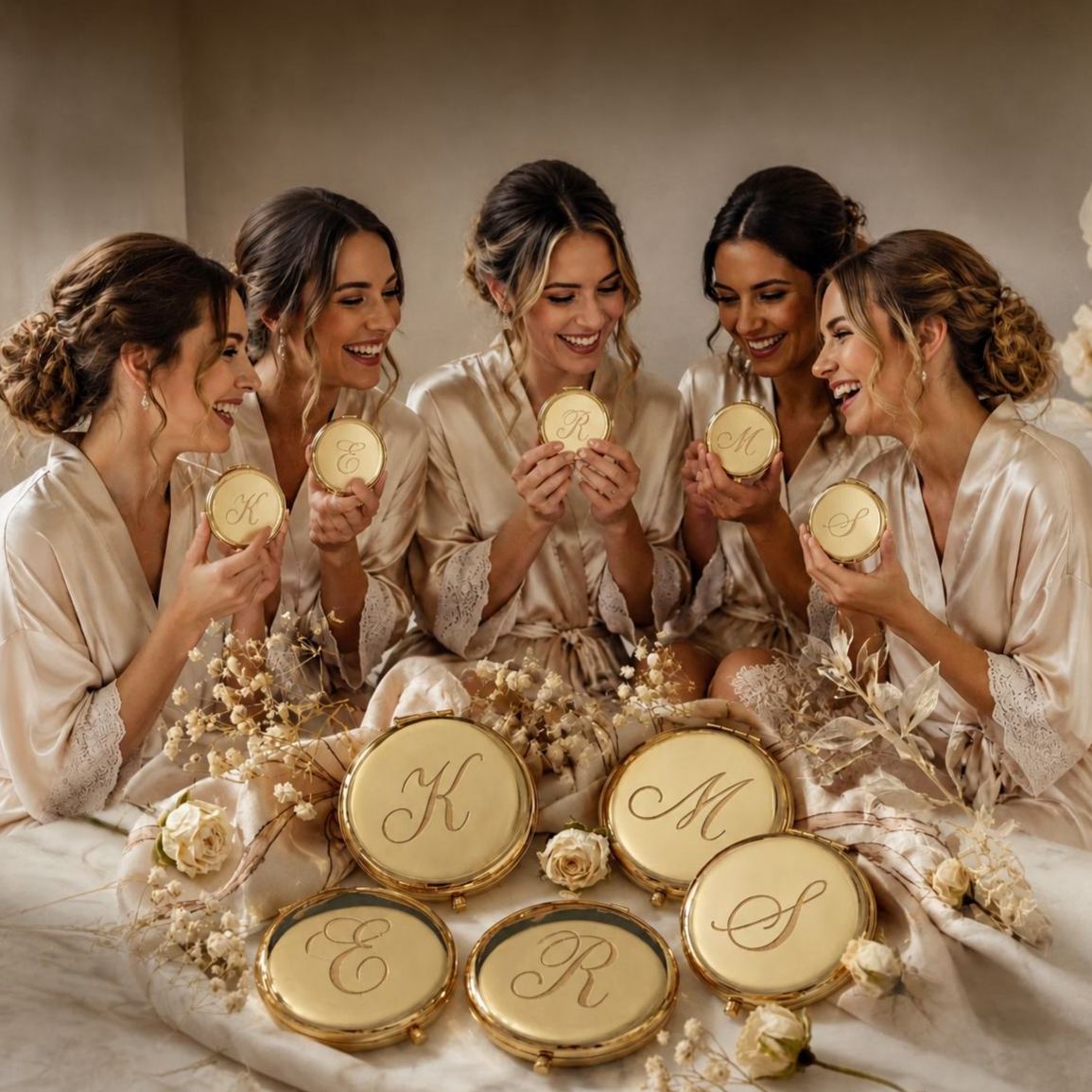 Personalized Compact Mirror with Name,Custom Engraved Gold Pocket Makeup Mirror,Bridesmaid Proposal Gifts,Wedding Party Favors