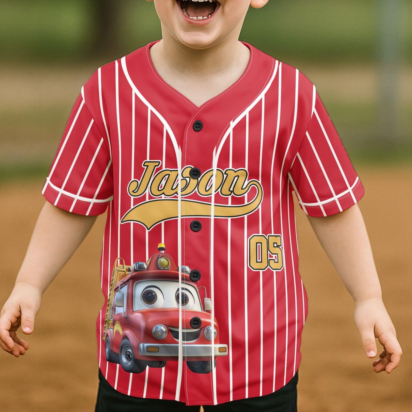 Kid Cartoon Dinosaurus Vehicles - Personalized Jersey Shirt