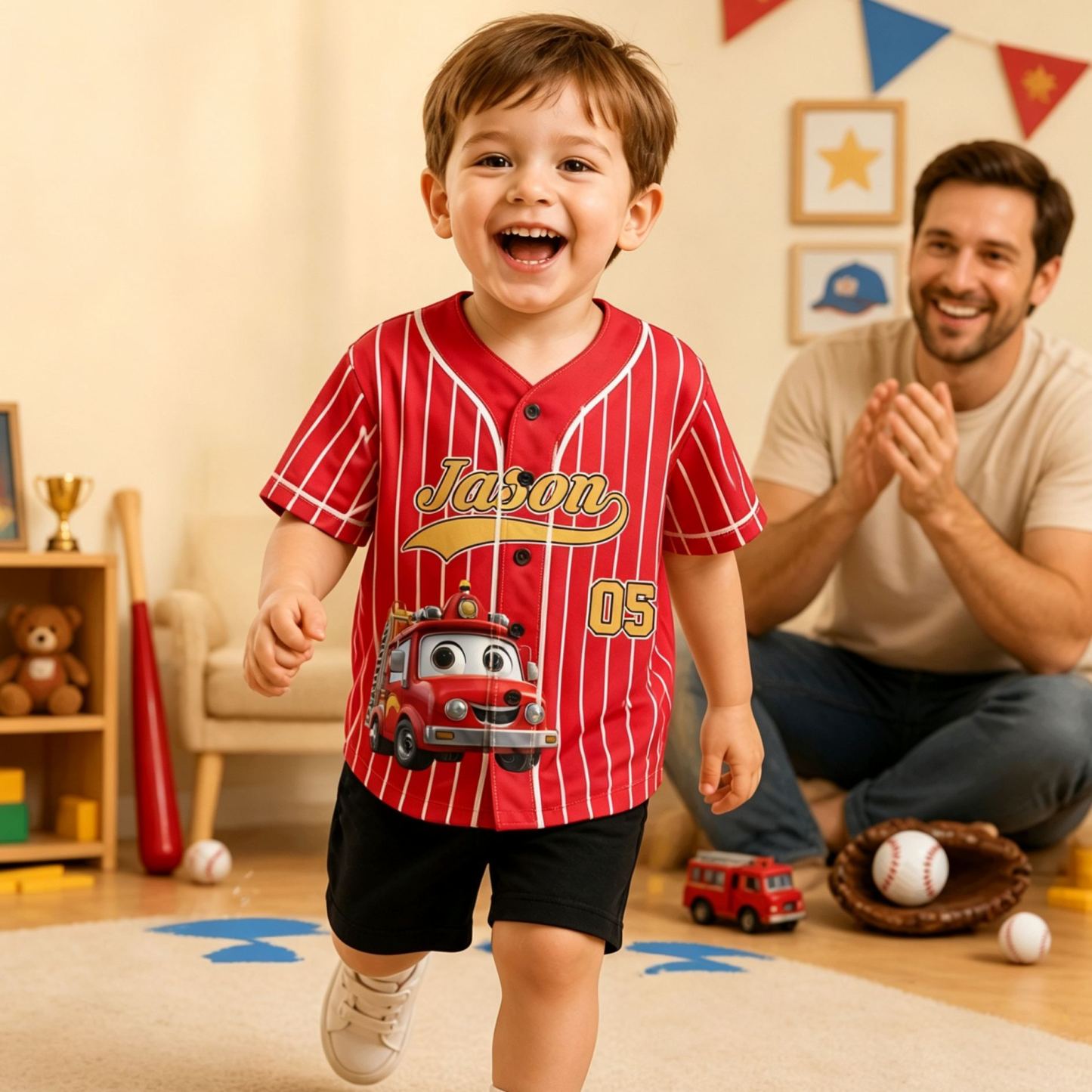 Kid Cartoon Dinosaurus Vehicles - Personalized Jersey Shirt