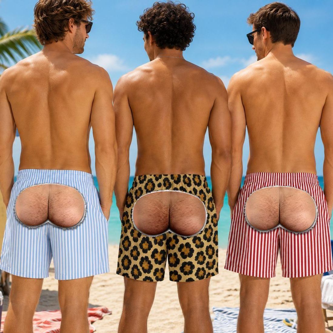 Personalized Funny Men’s Swim Trunks, Fake Butt Beach Shorts,Summer Vacation Travel Novelty Vacation Gift For Husband Or Boyfriend