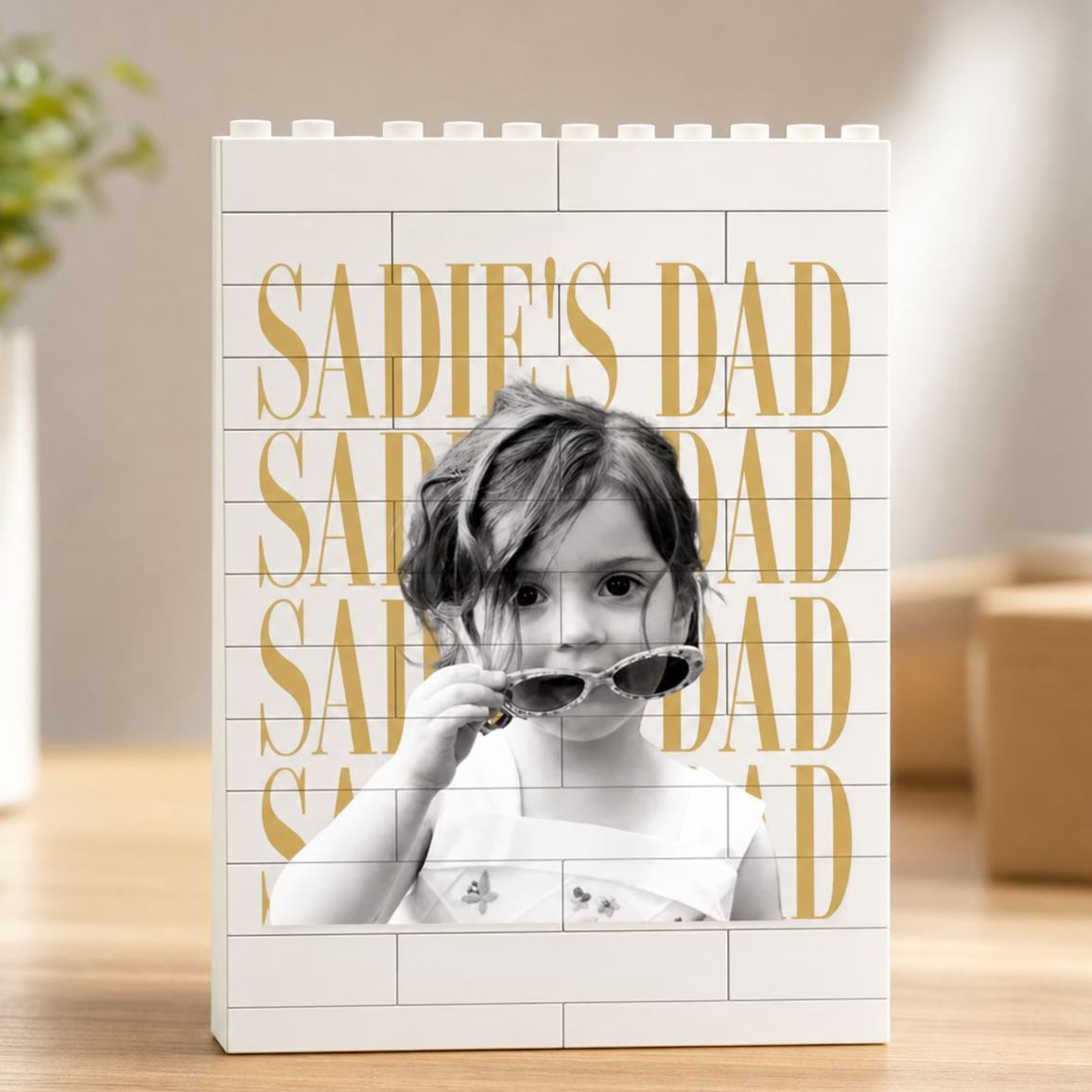 Personalized Dad Desk Keepsake Building Brick Puzzle Custom Photo Brick Figure Gift from Kids, Creative Father's Day Office Decor - SantaSocks