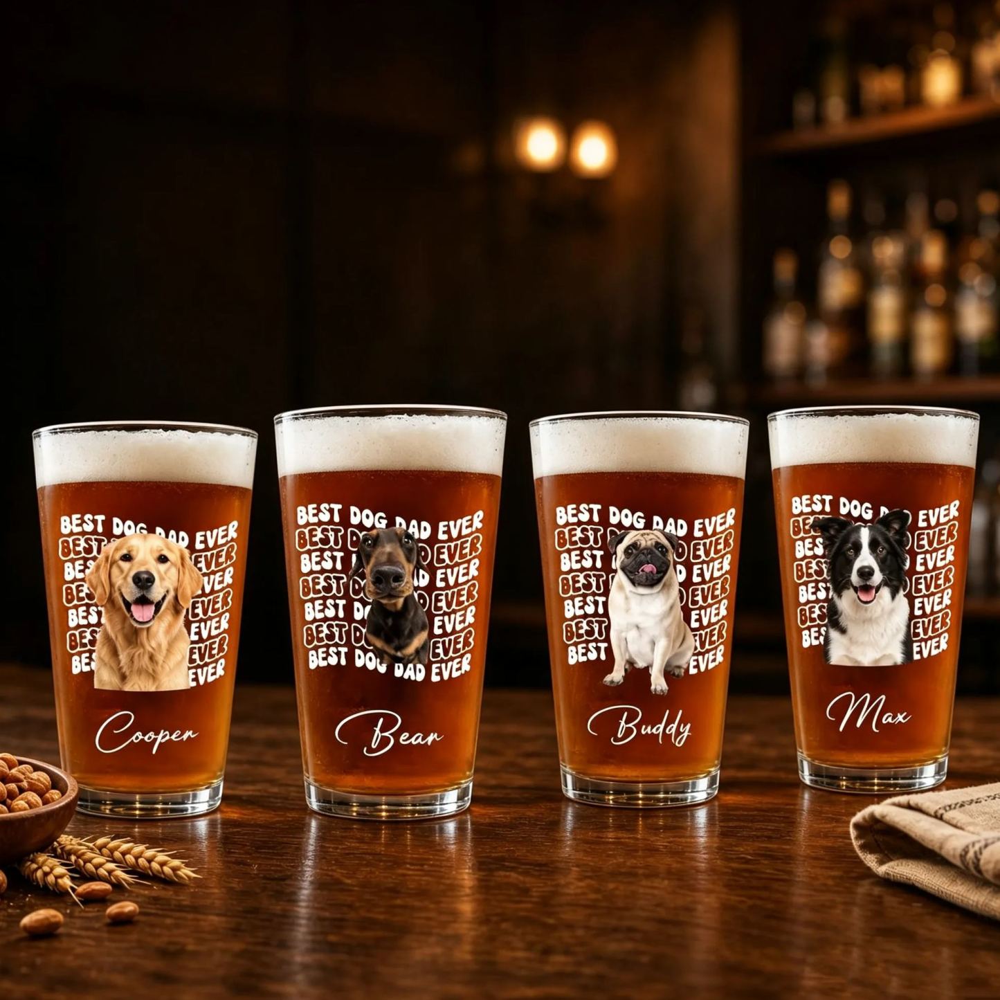 Personalized Dog Dad Beer Glass – Custom Pet Portrait Beer Cup, Funny Father's Day Gift for Dog Lovers, Outdoor Party Drinkware - SantaSocks