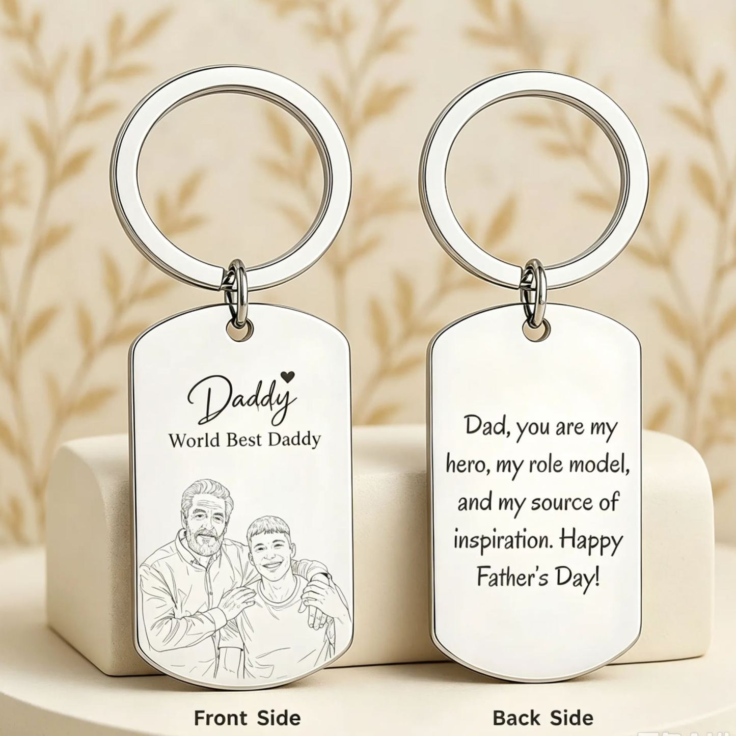 Personalised Photo Keychain Custom Engraved Sketch Keyring for Dad Memorial Stainless Steel Keepsake Birthday Gift for Him - SantaSocks