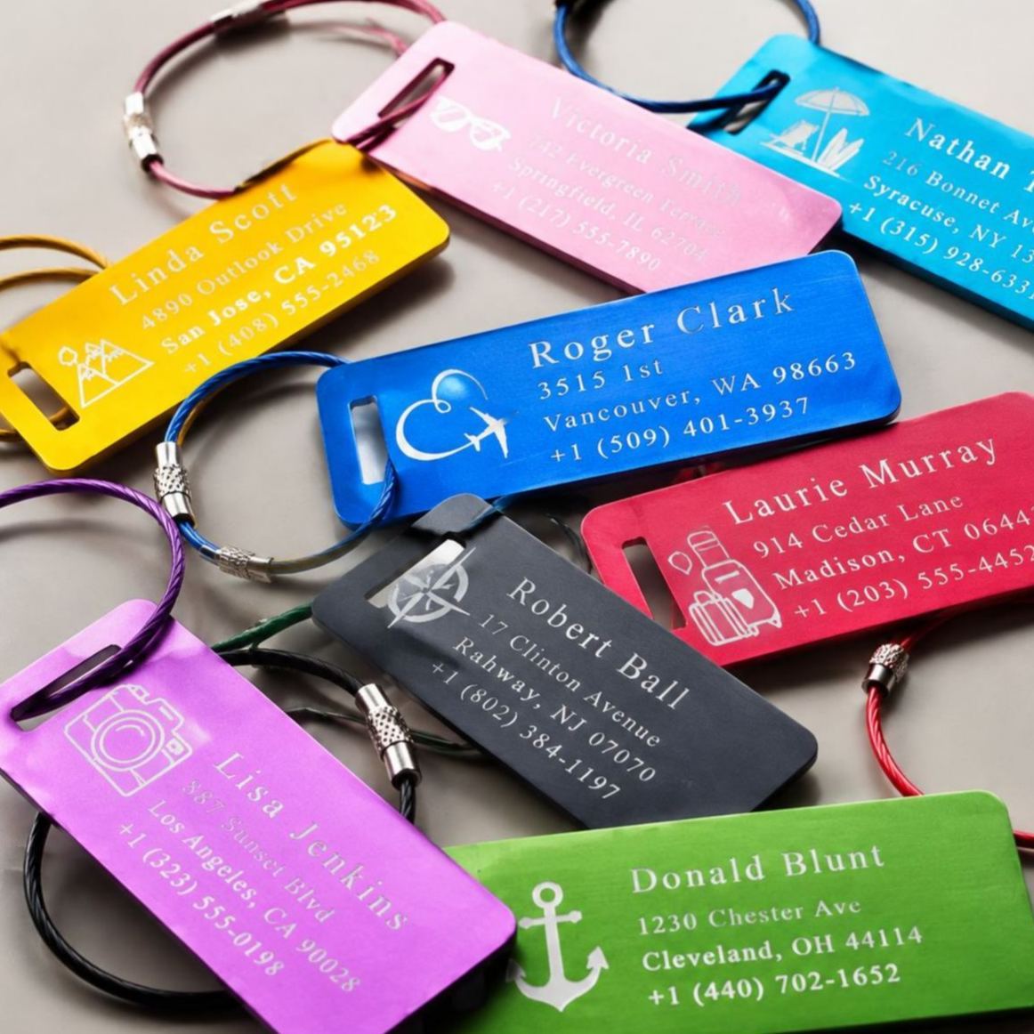 Custom Engraved Aluminum Luggage Tag, Personalized Travel Suitcase Identifier - SantaSocks