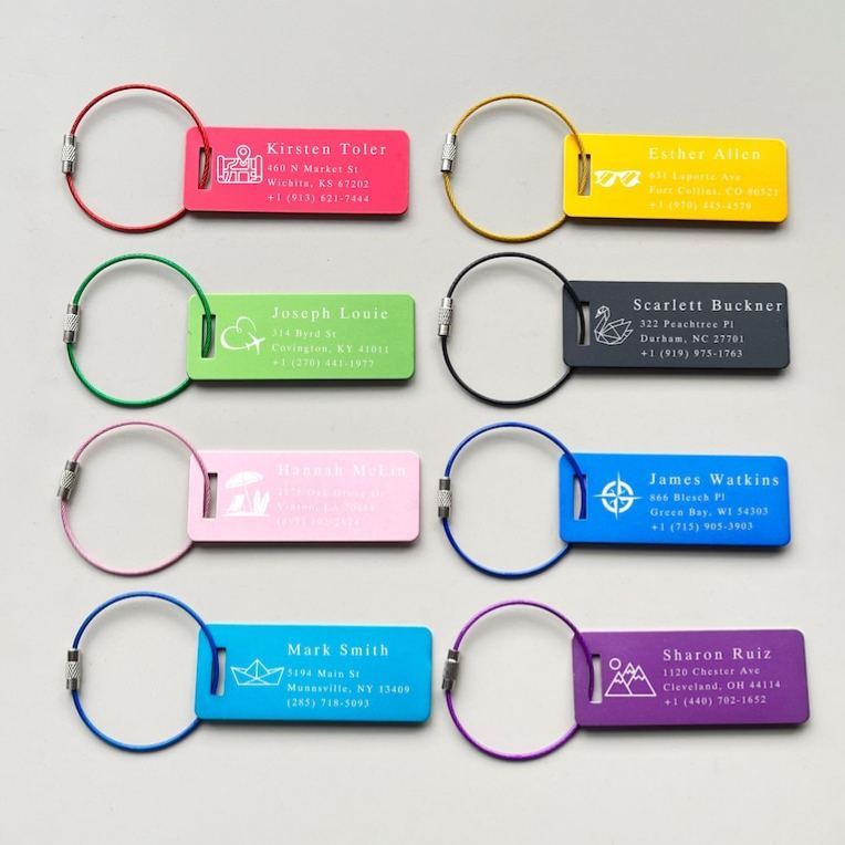 Custom Engraved Aluminum Luggage Tag, Personalized Travel Suitcase Identifier - SantaSocks