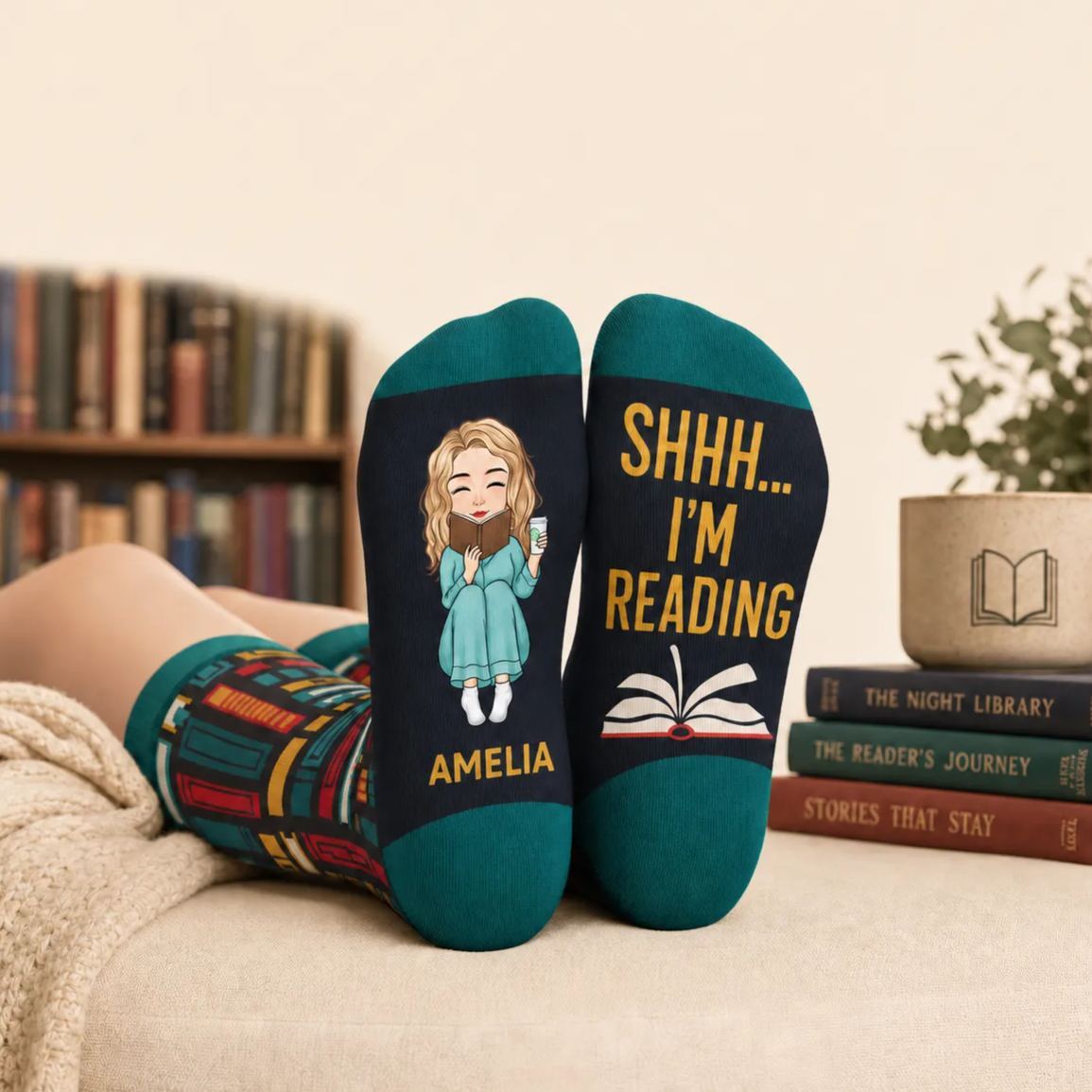 Custom Crew Socks - Personalized Bookish Gifts For Book Lovers, Bookworms, Readers - This Is My Reading Zone