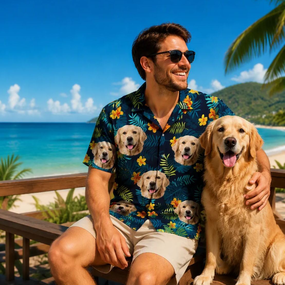 Tropical Vibes Only Custom Photo Hawaiian Shirt, Personalized Tropical Beach Shirt for Men, Funny Summer Vacation Gift