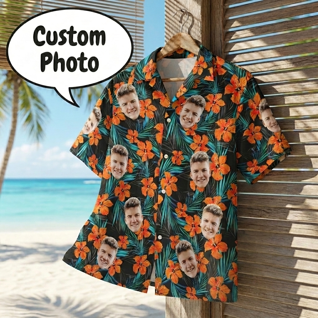 Funny Custom Face Aloha Shirt All-Over Print Tropical Hibiscus Hawaiian Shirt, Perfect for Bachelor Parties & Beach Days
