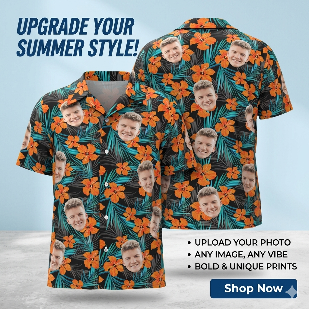 Funny Custom Face Aloha Shirt All-Over Print Tropical Hibiscus Hawaiian Shirt, Perfect for Bachelor Parties & Beach Days