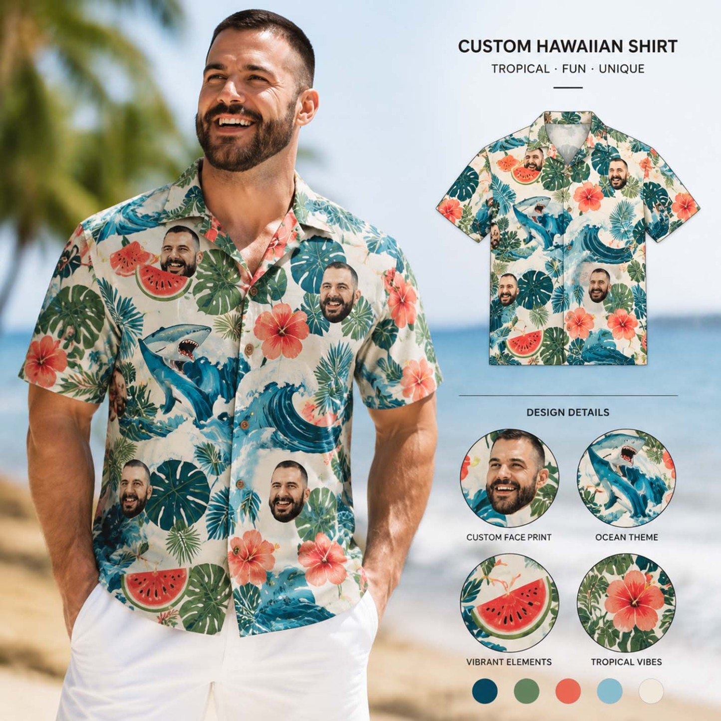 Custom Hawaiian Shirt With Face Personalized Tropical Summer Flamingo Aloha Shirt With Pocket Gift For Lovers And Friends