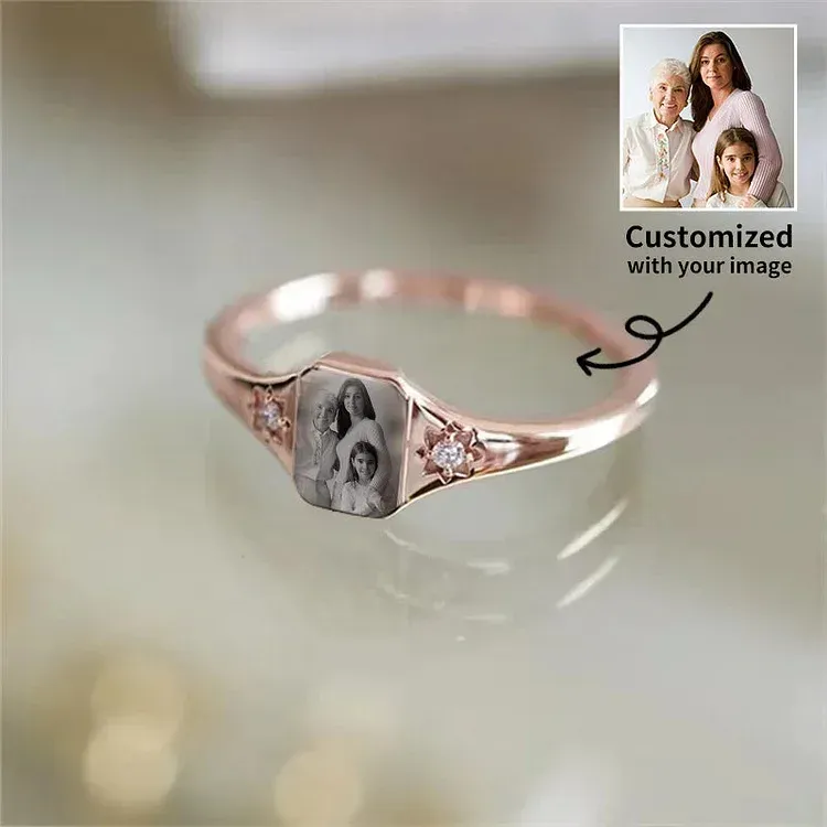 Mother's Day Gifts Personalized Birthstone Photo Ring 2 Birthstone Colors Custom Jewelry Perfect Gift for Her - SantaSocks