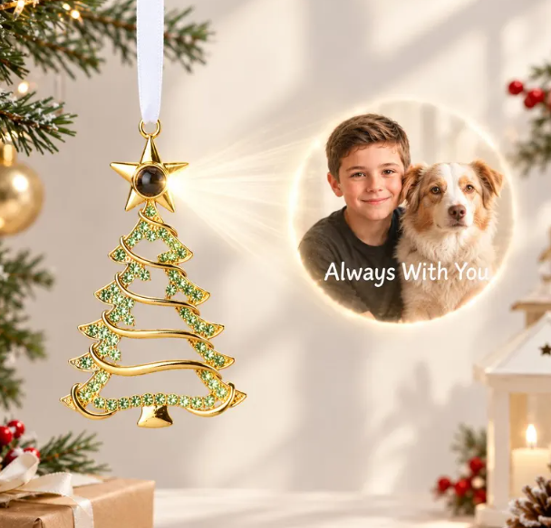 Personalized Christmas Tree Ornament with Photo Projection, Memorial Gift for Family & Pet Lovers, Holiday Tree Hanging Decor - SantaSocks
