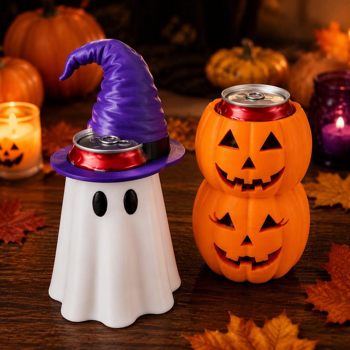 Halloween Ghost Can Holder – Spooky Ghost Drink Holder for 12oz Cans, PLA Halloween Cup Holder, Party Bar Decor
