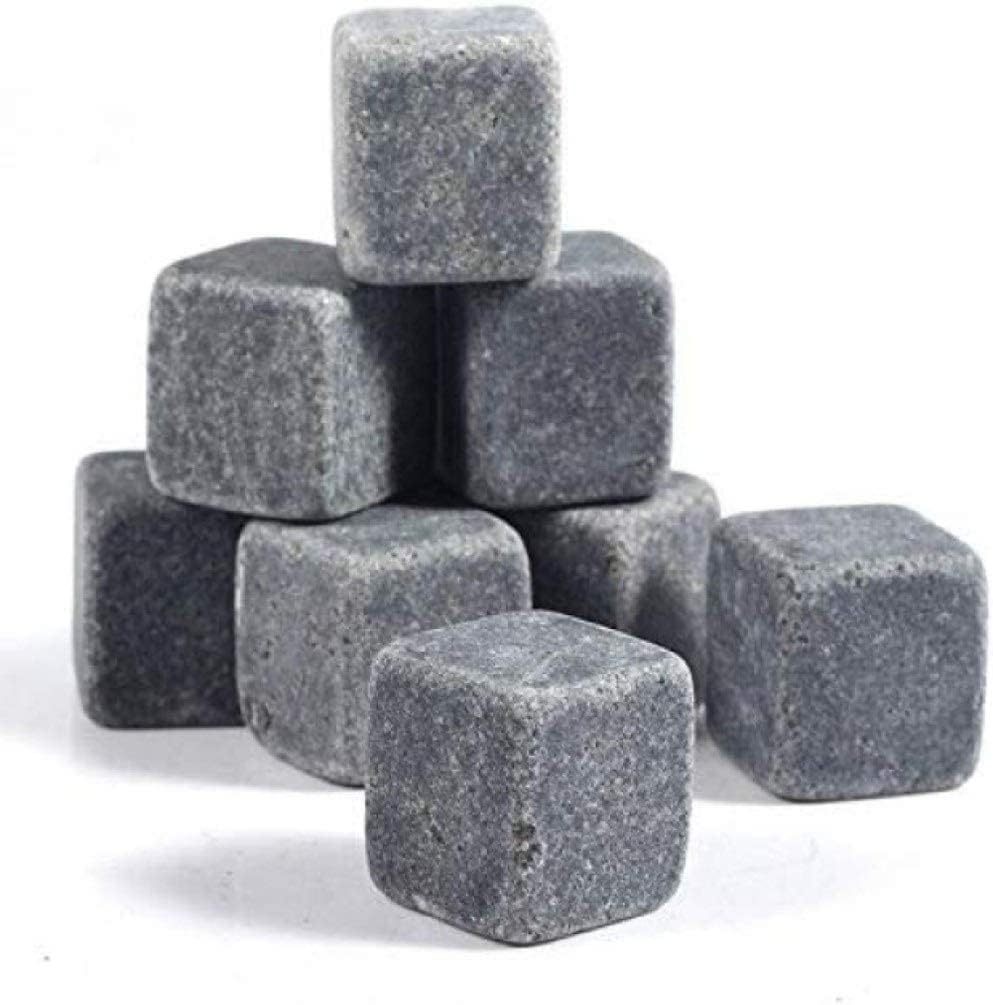 Whisky Stones, Set of 9 Natural Soapstone and Granite Chilling Rocks with Box and Free Velvet Pouch, Perfect for Whisky, Gin, Wine, Vodka, Juices, Water