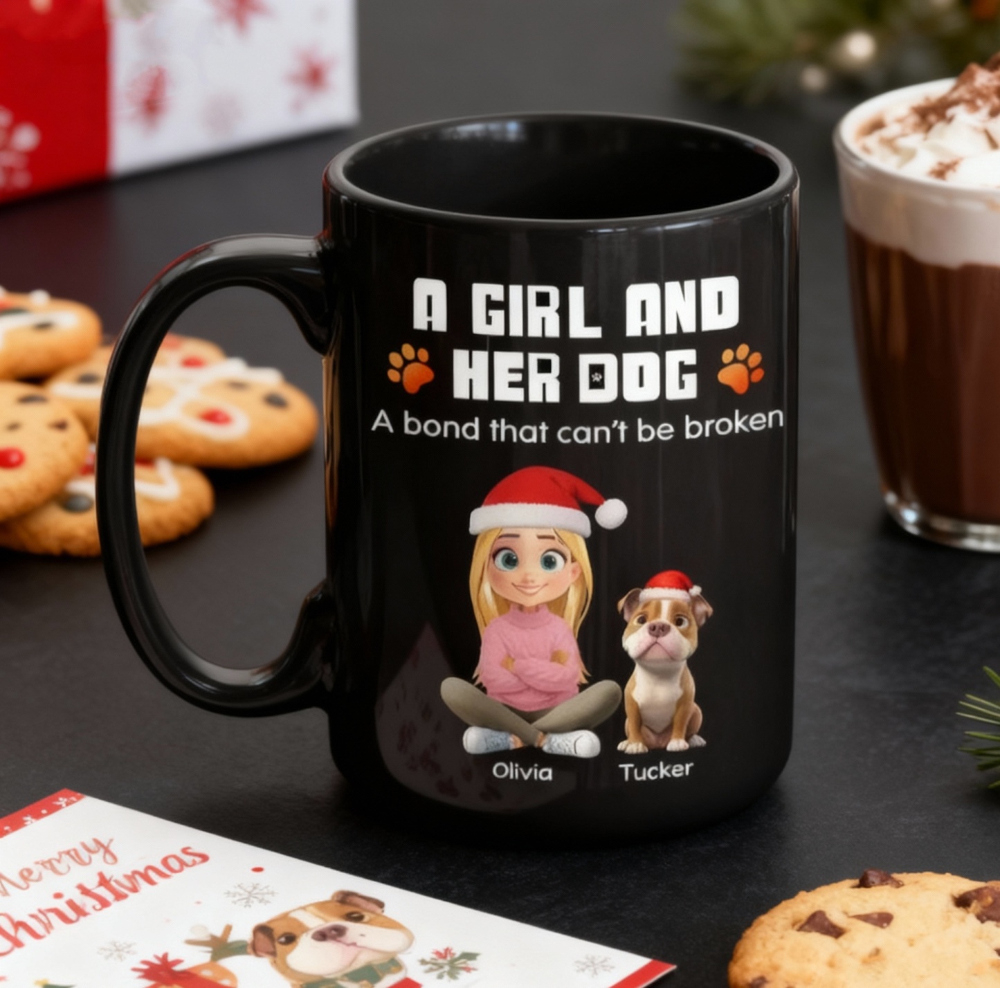 Human And Their Dog Cartoon Christmas - Personalized Custom Coffee Mug