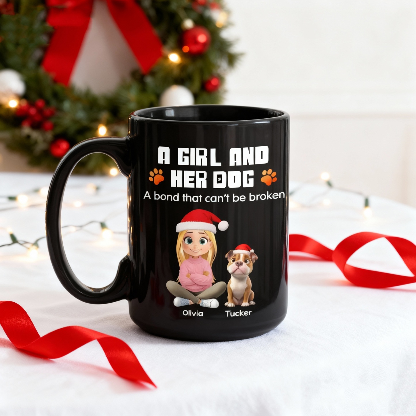Human And Their Dog Cartoon Christmas - Personalized Custom Coffee Mug
