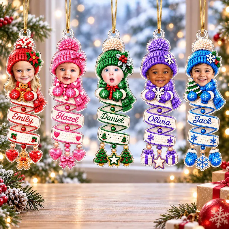 Personalized Photo Spiral Ornament for Christmas Tree - Custom Name & Child Photo Gift for Family Holiday Decor
