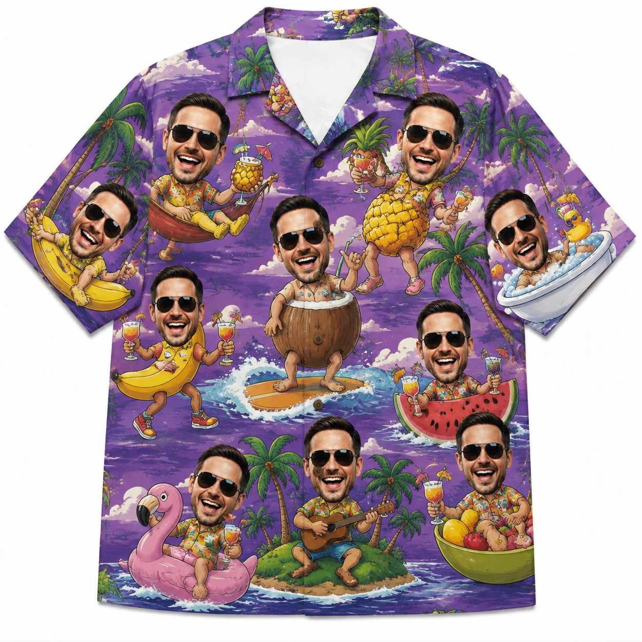 Custom Hawaiian Shirt With Face Personalized Tropical Summer Flamingo Aloha Shirt With Pocket Gift For Lovers And Friends