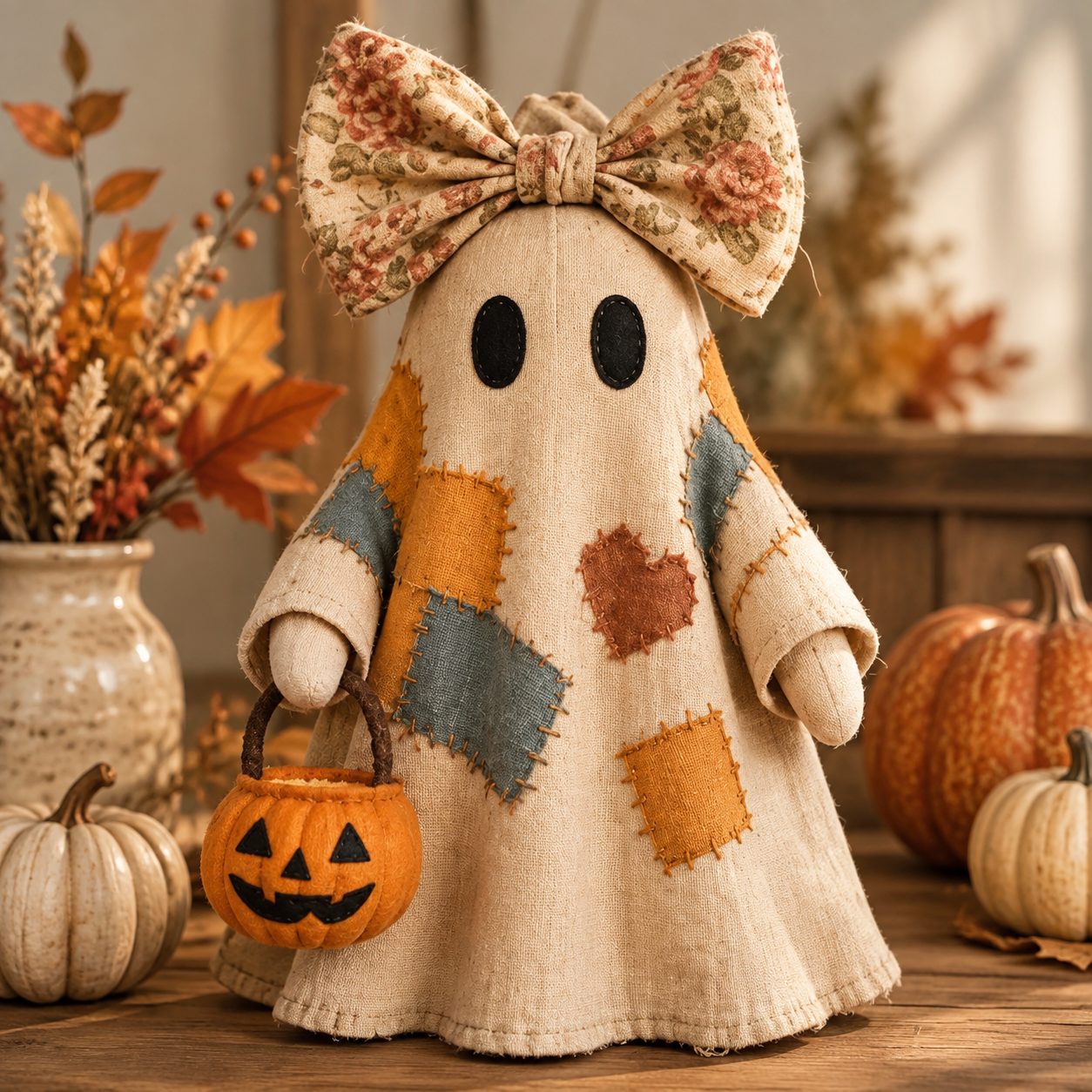 Patchwork Ghost Figurine Halloween Decor - Cute Spooky Home Decoration for Kids' Party & Gift