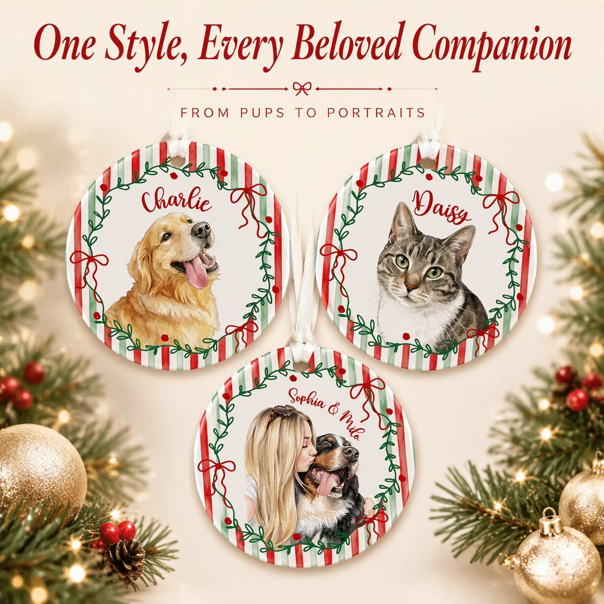 Personalized Pet Photo Christmas Ornament: Portrait From Photo Pet Ornament, Cat Lover Gift, Dog Lover Gift, Pet Lovers Gift, Dog Owner Gift - SantaSocks